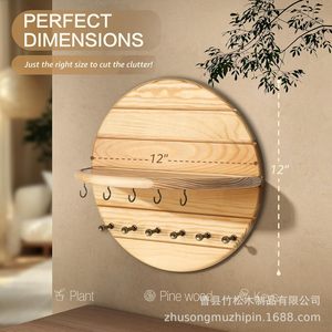 Wooden Round Wall Key <b>Rack</b> With <b>Shelf</b> For Entryway Home Decor - Product Image 4