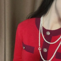 Collier long à perles rondes en argent 99, design simple et de niche, style luxe léger, chaîne pour pull