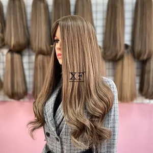 2022 جديد الأزياء لا طبقة Balayage الحرير قاعدة الباروكات شقراء يبرز اللون الحرير أعلى شعر يهودي مستعار الأوروبي