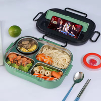 Boîte à bento portable en acier inoxydable 304, étanche, compartimentée, grande capacité, pour le travail au bureau