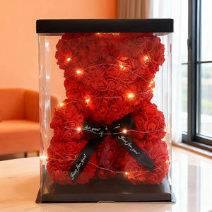 Regali di San Valentino, Decorazione Orso di Rose, <span class=keywords><strong>Fiore</strong></span> Artificiale con Scatola Luminosa, Orsacchiotto per Donne, Fidanzate, Regalo di Compleanno, <span class=keywords><strong>Fiore</strong></span> dell'Amore - Product Image 3