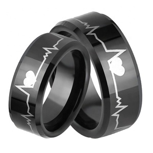 Cincin Tungsten Hitam <span class=keywords><strong>Couple</strong></span> I Love You <span class=keywords><strong>Heartbeat</strong></span> - Product Image 2