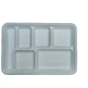 100% Composteerbaar 150 Pak 6 Compartiment Wegwerpborden 12.5*8.6 Inch Bagasse Lunchbakjes Borden