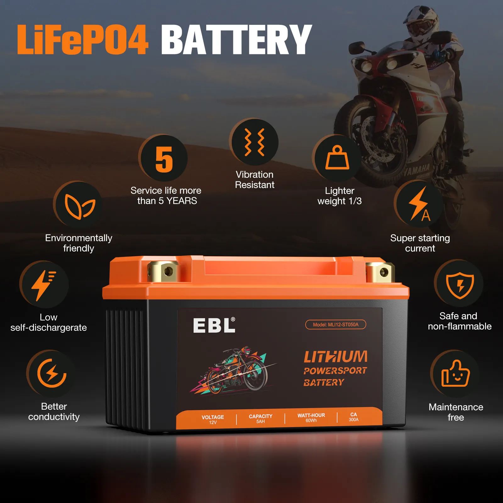 12V 5Ah Xe máy điện pin di động LiFePO4 5000mAh lithium có thể sạc lại thay thế pin cho xe gắn máy