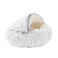Lit pour animaux de compagnie de luxe semi-fermé en fausse fourrure de laine, style floral, nid pour chien de dessin animé, lavable, chaud, pour intérieur, au prix d'usine