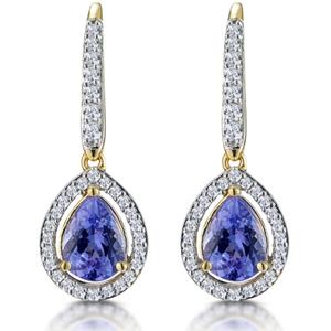 Nouvelles boucles d'oreilles halo en argent sterling 925 avec placage bicolore, boucles d'oreilles pendantes ovales en tanzanite bleue - Product Image 3