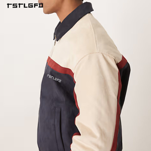 Chaqueta de Invierno Personalizada para Hombre, Diseño Color Block, Beige, Azul Marino, Rojo, Sarga de Algodón, Corte Regular, Cierre de Cremallera, Prenda Esencial para Streetwear - Product Image 4