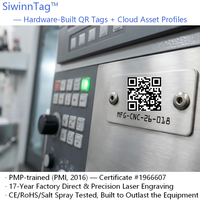 Etiqueta de Identificación QR de Aluminio Anodizado Personalizada, Resistente a la Corrosión, SiwinnTag, Número de Serie Grabado con Láser, Etiqueta para Equipo de Oficina IT, 3M
