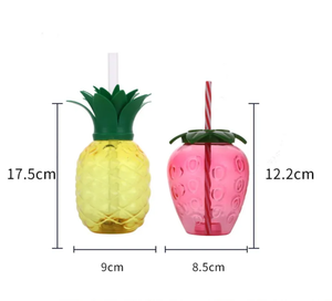 Vasos de plástico para beber en frío de verano para fiesta de gran capacidad de 500ml, bonito diseño de fruta, taza en forma de piña de <span class=keywords><strong>fresa</strong></span> <span class=keywords><strong>con</strong></span> pajita - Product Image 4