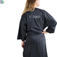 Peignoir en satin pour femmes de haute qualité, imperméable, logo personnalisé, kimono noir, robe de salon de coiffure et de spa