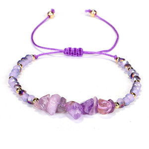 Venta al por mayor bohemio irregular grava Piedra Natural <span class=keywords><strong>tejida</strong></span> ajustable cristal amatista cuarzo rosa pulsera tobilleras para las mujeres - Product Image 1