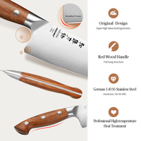 Couteau de chef allemand en acier inoxydable, design original, couteaux de cuisine de haute qualité, manche en bois rouge, couverts