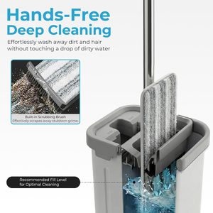 Long <b>Handle</b> Adjustable Floor Cleaning <b>Mops</b> Cleaning Floor Detachable Microfiber Flat <b>Mop</b> Heads and Bucket Set with Wringer - Product Image 3