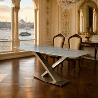 Ensemble de table à manger carrée en ardoise de style minimaliste nordique, 6 places, pour la salle à manger familiale