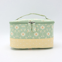 Tas Kosmetik Katun Motif Bunga dengan Pegangan Kapasitas Besar Warna Hijau Kuning Kombinasi Tas Organizer Makeup untuk Perjalanan