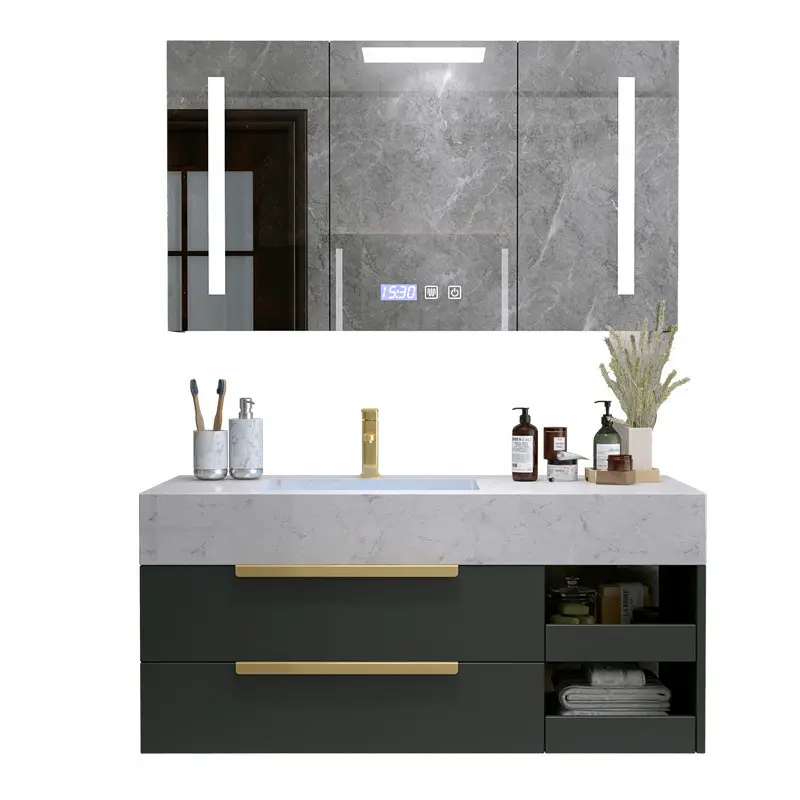 Européenne Moderne salle de bains avec miroir 72-pouces Offre Spéciale Double Évier Mélamine Flottant Salle De Bains Vanité