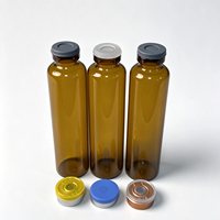 Flacon en verre borosilicate tubulaire ambré avec bouchon en caoutchouc et capuchon à clapet en aluminium, vide, pour injection pharmaceutique, liquide oral, cosmétique