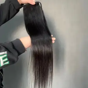 뜨거운 판매 브라질 12A 100% 진짜 인간의 처녀 가발 스트레이트 Drawstring 자연 블랙 긴 Ponytails 머리 확장 포니 테일