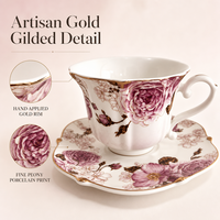 Ensemble tasse et soucoupe à café en céramique rose vintage européen, bordure dorée, bord festonné, tasse à thé de l'après-midi, vaisselle de table, cadeau