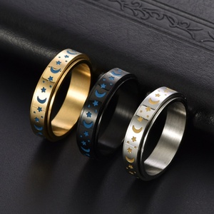 Anillo Giratorio de Acero Inoxidable con Diseño de Estrella y Luna, Luminoso en la Oscuridad, para Aliviar la Ansiedad, Ideal para Bodas - Product Image 4