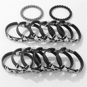Punk Retro 8mm Hematite Beads Twelve Zodiac Cierre de acero inoxidable Twelve Zodiac Silicone Beaded Bracelet Set para regalo de cumpleaños - Product Image 3