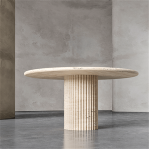 Mueble de comedor redondo <span class=keywords><strong>minimalista</strong></span>, <span class=keywords><strong>mesa</strong></span> de comedor de mármol beige para restaurante - Product Image 2