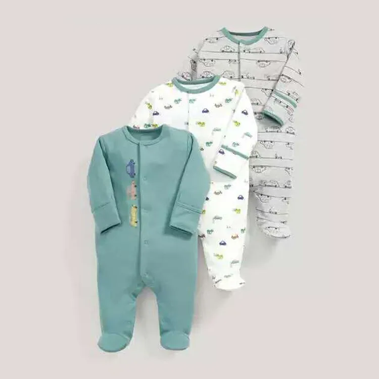 Baju Tidur Bayi, Baju Tidur Bayi Baru Lahir, Piyama, Pakaian Lengan Panjang untuk Bayi Laki-laki dan Perempuan 3 Potong/Lot