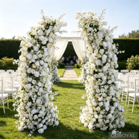 Arche de mariage en soie de haute qualité avec roses artificielles, verdure et fleurs blanches pour décorations de mariage en gros