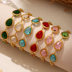 मिरडिया फैशन थोक 18k सोने की प्लेटेड टखट रंगीन कांच के पत्थर स्टेनलेस स्टील के गहने - Product Image 4