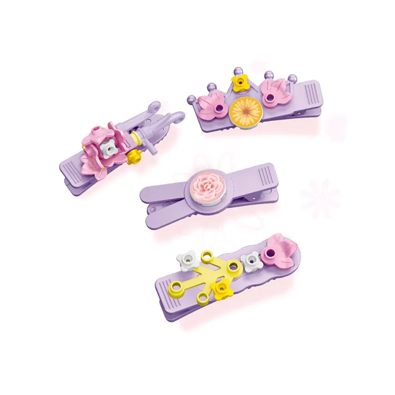Blocs éducatifs en plastique pour bébés Mini jouets Pinces à cheveux Clip papillon pour filles Jouet bloc de construction mignon fleur