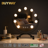 Miroir de courtoisie rond noir en ABS avec éclairage, 30 cm, 9 ampoules LED, capteur tactile, 3 modes de couleur, rotation à 360°, intensité réglable, HD 1X