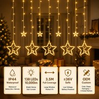 Lampu Tirai LED Rusa Bintang 3.5M 138 LED IP44 Tahan Air Baterai Remote 10000lm Dekorasi Natal Jendela Kamar Tidur Liburan OEM