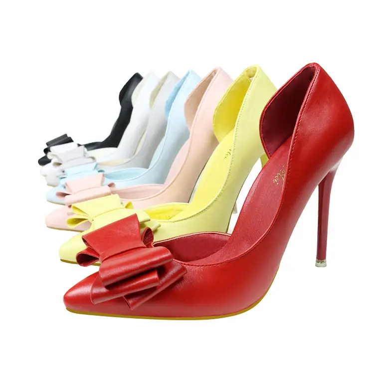 مخصص جديد بو الجلود القوس النساء مضخات مدببة اصبع القدم الأحذية أزياء مثير الكعب العالي