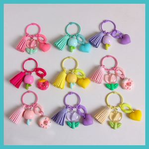 Llavero de Resina con Borla de Tulipán Creativo y Lindo, Colgante de Metal con Forma de Corazón y Donut, Decoración para Bolsos, Regalo para Chicas - Product Image 5