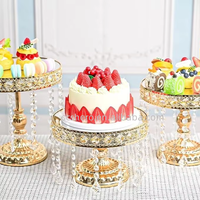 Support à gâteau moderne en métal avec dentelle, plateau à gâteau, pendentifs en cristal scintillants, ensemble de présentoir à desserts de haute qualité EMX CH113 pour les fêtes d'anniversaire