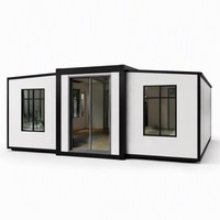 Maison conteneur moderne extensible, préfabriquée et modulaire, petite maison avec porte vitrée pour maison d'hôtes de jardin et cabane de villégiature