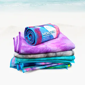 Hot Sale Custom Multicolour Non Slip Tie Dyed Microfiber Yoga Towel Quick-Drying For Sport Swimming Microfiber Beach Towels