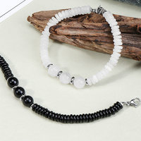 Bracelet extensible bohème unisexe en acier inoxydable avec chaîne, perles et strass en cristal, fait main, tendance, idéal pour un cadeau