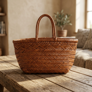Sac fourre-tout en cuir tressé Six Jump Big Bag, sac à main en cuir véritable grande capacité, sac à bandoulière ouvert pour les voyages quotidiens - Product Image 2