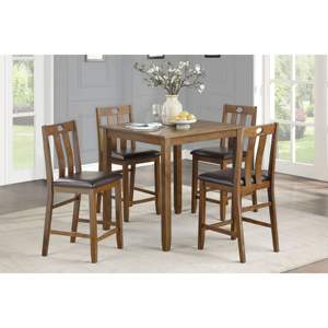 DB Transitional Juego de mesa de comedor de altura de mostrador de 5 piezas Acabado marrón 4 sillas de madera tapizadas para cocina Uso doméstico - Product Image 1