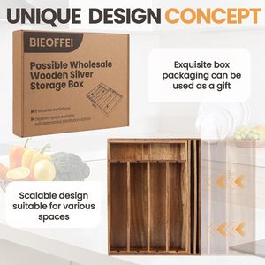 Organizador de Cajones de Madera con Compartimentos Flexibles para Almacenamiento de Utensilios de Cocina, Rectangular, Color Retro, Tipo Vertical - Product Image 4