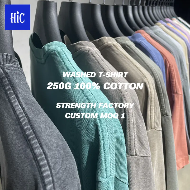 HIC Wholesale 100%Cotton 280G Heavy Washed Solid Color T-Shirt plus size Men's Short Sleeve Oversize tshirt