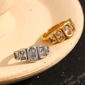 Women's 18K <b>Gold</b> Plated <b>Cocktail</b> <b>Ring</b> With Lab Created Cubic Zirconia Emerald Cut Bezel Setting Modern Geometric Design - Product Image 4