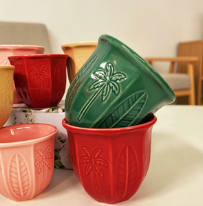 Wholesale Cylinder Embossed Palm Leaf Ceramic Coffee <b>Mug</b> Middle Eastern Style BPA Free Eco-Friendly Espresso Cup Custom Logo for - Product Image 4