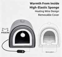MEEW Lit chauffant USB pour chat, usage double, maison chaude pour petits chats et chiens