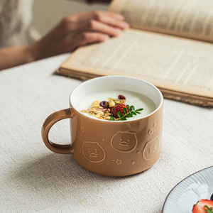 Mug en céramique créatif à motifs en relief, grande capacité, orange, pour usage domestique et petit-déjeuner, avec visages d'animaux de dessin animé et motifs étoiles - Product Image 2