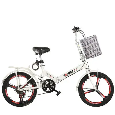 Bicicleta plegable de una sola velocidad, 20 pulgadas, roja, 16 pulgadas, marco de aleación de aluminio, freno azul V, 7 velocidades