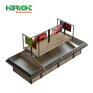 Commercial Grocery Store Island Vegetable <b>Display</b> <b>Stand</b> Heavy Duty Produce Shelving With Stainless Steel Tray - Product Image 5