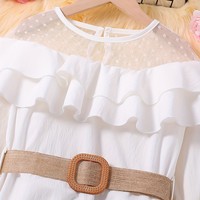 Nouvelle Robe Princesse Été 2026 Style Européen et Américain en Maille et Dentelle, Coupe Trapèze à Manches Longues, Élégante, Épaules Dénudées, Ceinture Souple