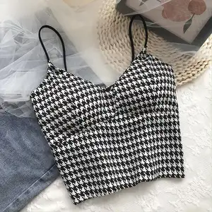 Summer 2024 New Wireless Slim Camisole Korean Black and White Crop Top for Women